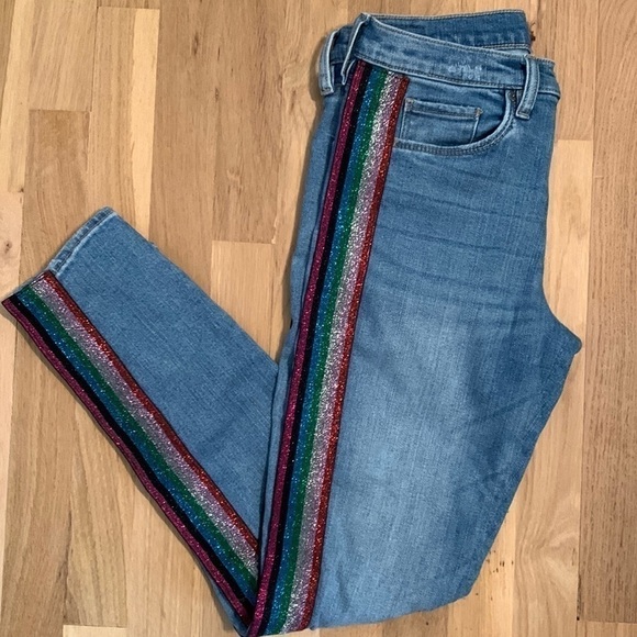 Blanknyc The Bond Glitter-Striped Mid-Rise Skinny Jeans in Retrograde Women’s 28 - Picture 3 of 16